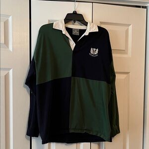 Colorblock Rugby Shirt with Embroidered Crest - Green & Navy